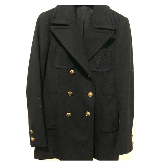 GUCCI Black Cashmere/Wool Pea Coat w Brass Buttons - Picture 1 of 8